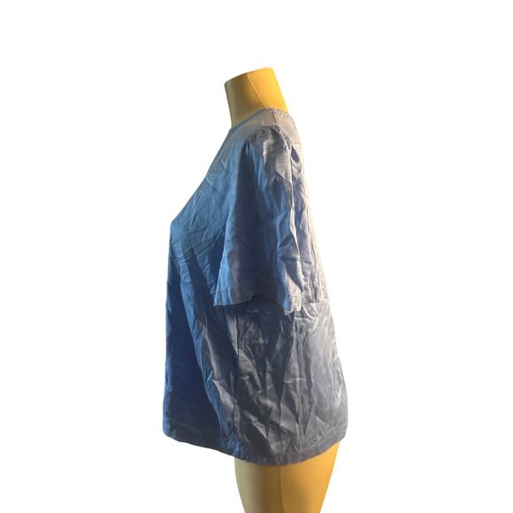 Women 40 US-8 Sezane Blue Silk Short Sleeved Blouse Shirt Top Keyhole Back - Picture 3 of 7